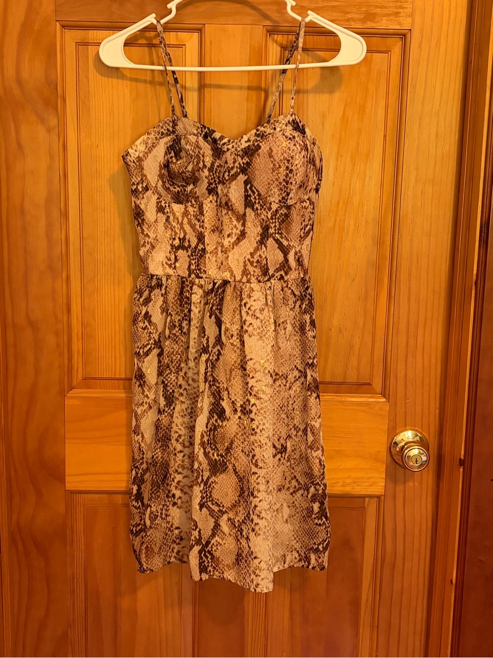 Sleeveless Snake Print Summer Dress - Brown